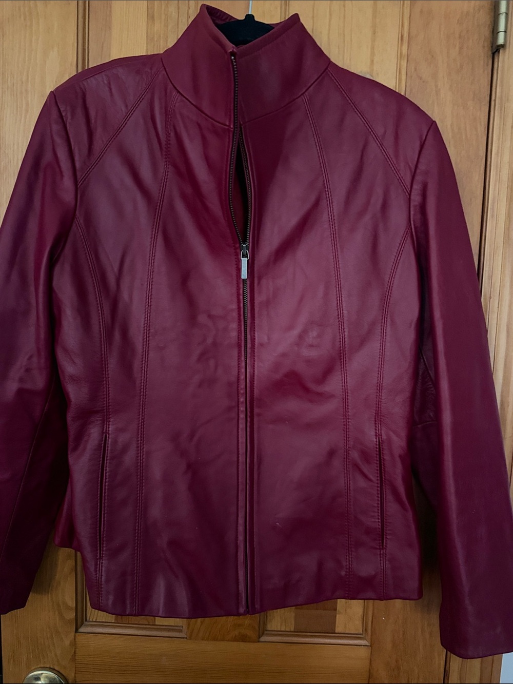 Siena Studio Burgundy Leather Zip Jacket